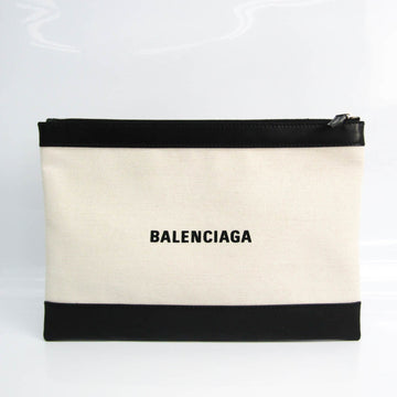 BALENCIAGA Navy Clip M 373834 Women's Canvas,Leather Clutch Bag Black,Off-white