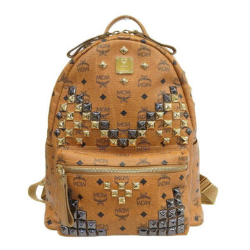 MCM Stark Visetos Leather Studded Rucksack Backpack MMK3SVE18CO Brown Ladies