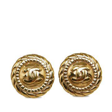 CHANEL Coco Mark Round Earrings Gold Plated Ladies