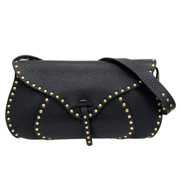 CELINE studs one shoulder bag handbag black leather ladies