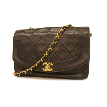 Chanel Shoulder Bag Matelasse Diana Flap Single Chain Lambskin Black Gold Metal