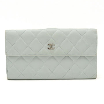 CHANEL Matelasse Cocomark W Double Long Wallet Leather White Gray 8983