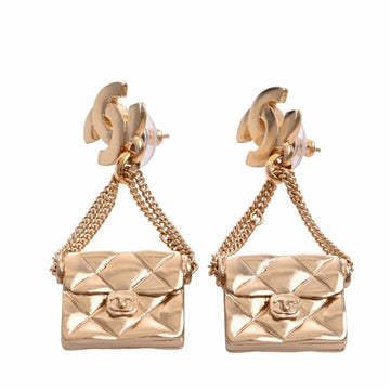 CHANEL Coco Mark Matelasse Bag Earrings Gold Women's