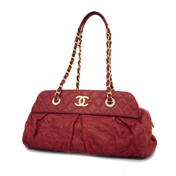Chanel Matelasse Chain Shoulder Women's Coated Canvas Handbag Red Color