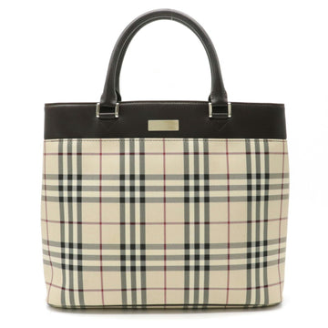 Burberry Nova Check Plaid Tote Bag Handbag Nylon Canvas Leather Beige Black Dark Brown