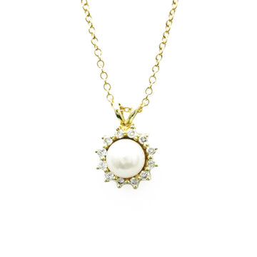 TIFFANY Pearl Diamond Necklace Yellow Gold [18K] Diamond,Pearl Men,Women Fashion Pendant Necklace [Gold]