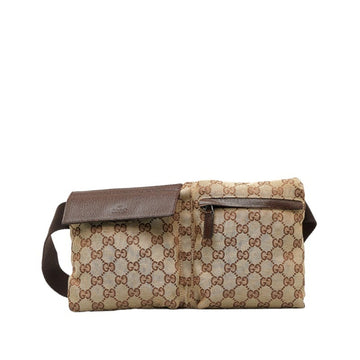 GUCCI GG Canvas Waist Bag Body 28566 Beige Brown Leather Women's