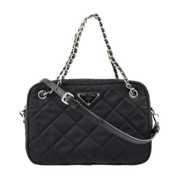 PRADA Shoulder Bag 1BH910 Nylon Black Silver Hardware 2WAY Handbag Chain Triangle Logo Quilting