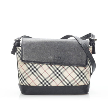 Burberry Nova Check Shoulder Bag Beige Black Canvas Leather Women's BURBERRY