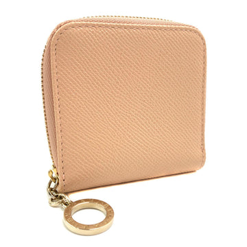 BVLGARI coin case purse round charm 290795 leather beige ladies