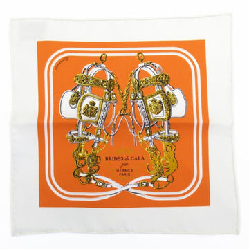 HERMES Scarf Karenano 20 BRIDES de GALA White x Orange 100% Silk