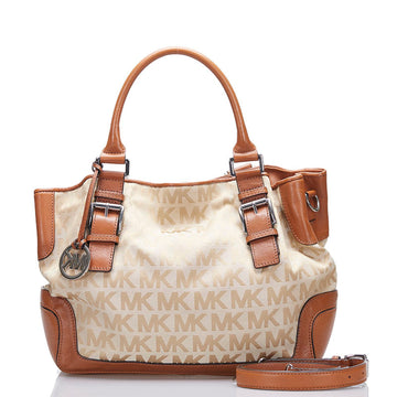 MICHAEL KORS tote bag shoulder beige brown canvas leather ladies