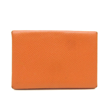 HERMES Calvi Epsom Leather Card Case Orange