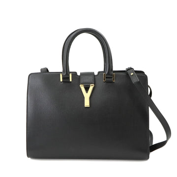 YVES SAINT LAURENT Y Line Petit Cabas 2way Hand Shoulder Bag Leather Black 370697