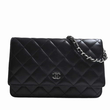 CHANEL Lambskin Timeless Classic Matrasse Coco Mark Chain Shoulder Long Wallet Black Women's