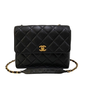 CHANEL Matelasse Cocomark Matte Caviar Skin Chain Shoulder Bag Black 12309