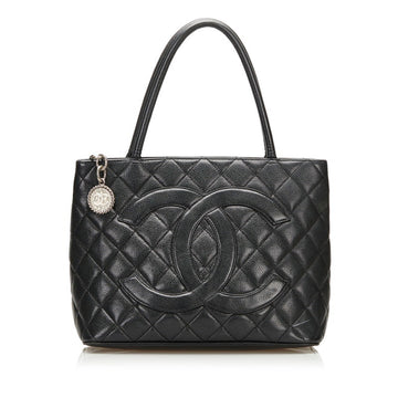 Chanel matelasse reprint tote handbag bag black caviar skin ladies CHANEL