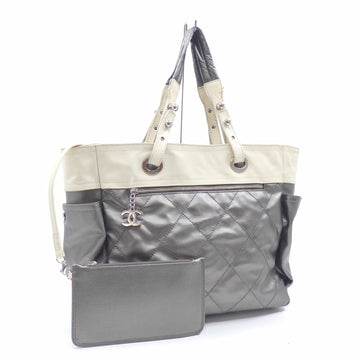 CHANEL Tote Bag Paris Biarritz GM Women's Silver Coated Canvas Leather A34210 Cocomark