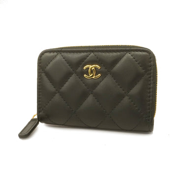 CHANEL Matelasse Coin Case Gold Metal Fittings Women's Lambskin Coin Purse/coin Case Black