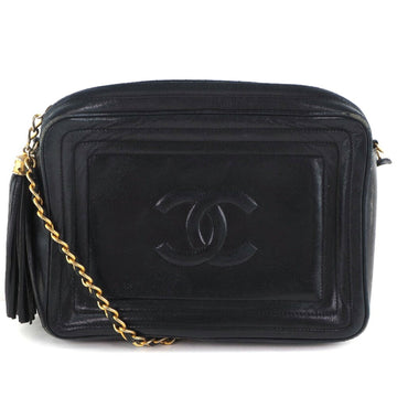 Chanel Chain Shoulder Coco Mark Fringe Calf Black Women's Bag