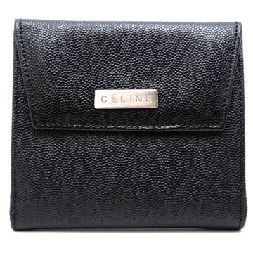 CELINE W Women's/Men's Bifold Wallet Grain Leather Black