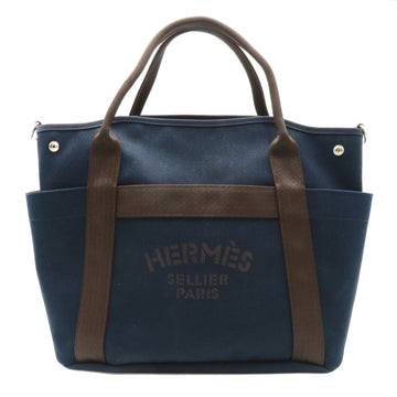 HERMES Sacked Pansage Navy Orange Toile Chevrons canvas