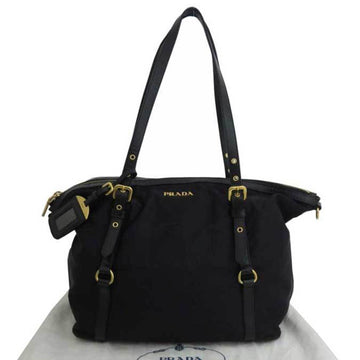 Prada bag logo black x gold metal fittings nylon leather shoulder strap missing item ladies