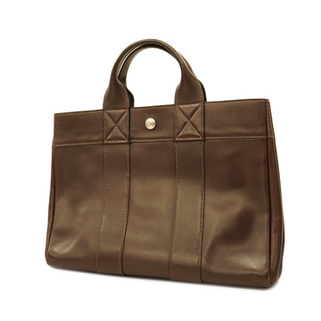 HERMESAuth  Fool Toe All Leather F Stamp Evercalf Leather Tote Bag Brown
