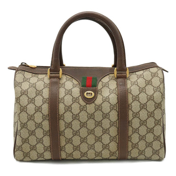 GUCCI Old  Sherry Boston Handbag Coated Canvas Leather Khaki Beige Brown 40.02.007