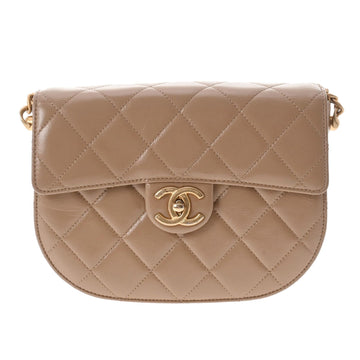 CHANEL matelasse chain shoulder beige ladies lambskin bag