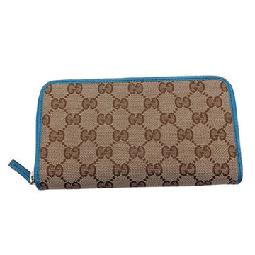 GUCCI Wallet Women's Long GG Canvas Blue Brown 363423 Outlet