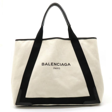 BALENCIAGA navy cover M tote bag shoulder canvas leather ivory black pouch missing 339936