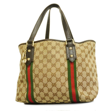 GUCCIAuth  Sherry Line 137396 Women's GG Canvas,Leather Tote Bag Beige,Brown