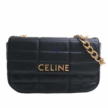 CELINE Matelasse Monochrome Leather Chain Shoulder Bag Black Women's