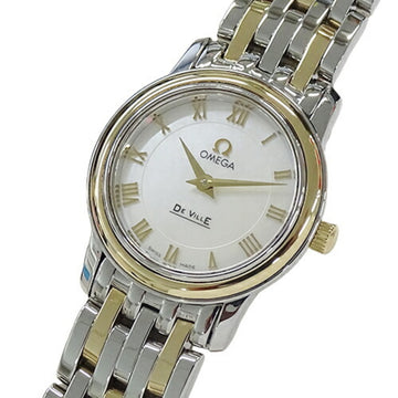 OMEGA Deville Prestige 4370.71 Watch Women's Shell Quartz Stainless Steel SS Gold YG Two Tone Polished
