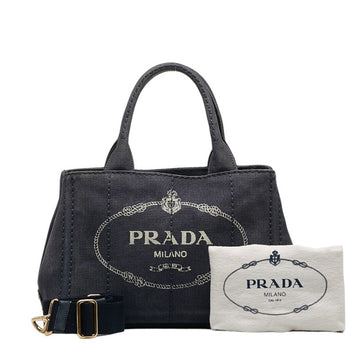 PRADA Canapa SS Handbag Shoulder Bag Navy Canvas Ladies