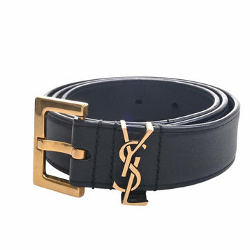 SAINT LAURENT Leather Square Buckle Cassandra Belt #70 634437 Black 88cm Ladies