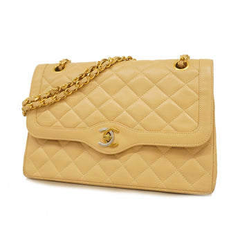 Chanel Shoulder Bag Matelasse Paris Limited W Flap W Chain Lambskin Beige Gold metal