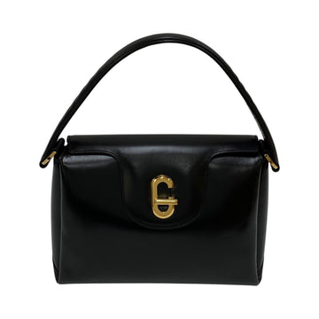 GUCCI Old  Vintage G Logo Turnlock Calf Leather Genuine Handbag Mini Tote Bag Black