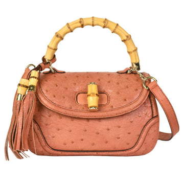 Gucci new bamboo shoulder bag handbag tassel pink ostrich 254884