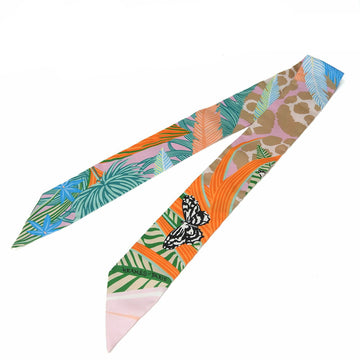 HERMES Twille scarf 100% silk Jaguar Quetzal Orange Pink Green Blue Multicolor Accessories Women's