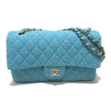 CHANEL ChainShoulder Bag Blue leather tweed A01112