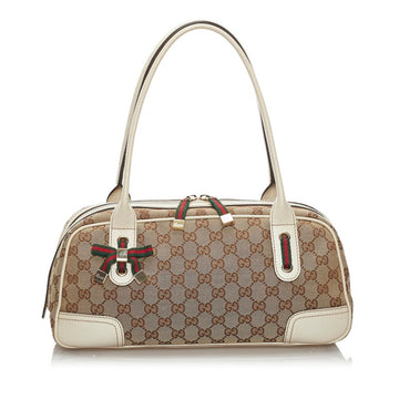 Gucci GG Canvas Sherry Line Princely Handbag 161720 Beige White Leather Ladies GUCCI