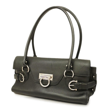 SALVATORE FERRAGAMO Shoulder Bag Gancini Leather Black Silver Hardware Women's