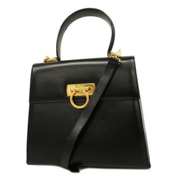 SALVATORE FERRAGAMO Handbag Gancini Leather Black Gold Hardware Women's