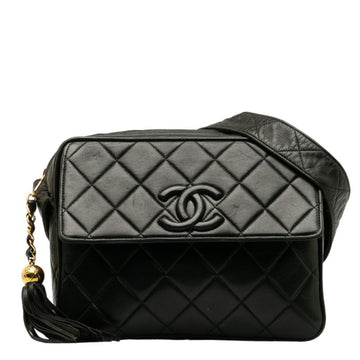 CHANEL Matelasse Coco Mark Tassel Shoulder Bag Black Leather Women's