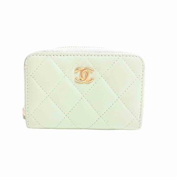 Chanel lambskin matelasse here mark chain coin case green