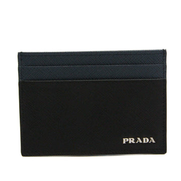 PRADA Leather Card Case Black,Navy