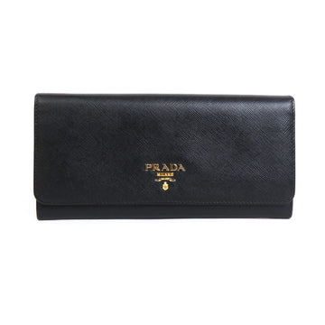 PRADA bifold long wallet leather black gold ladies