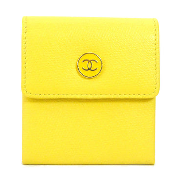 CHANEL coin case here button leather yellow ladies